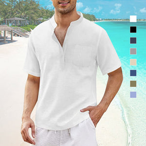 T-shirt casual da uomo in cotone e lino estivo