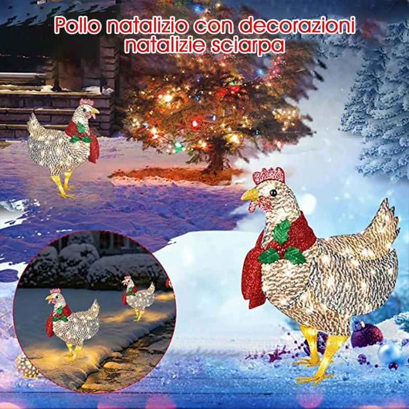 Pollo luminoso con decorazione natalizia sciarpa