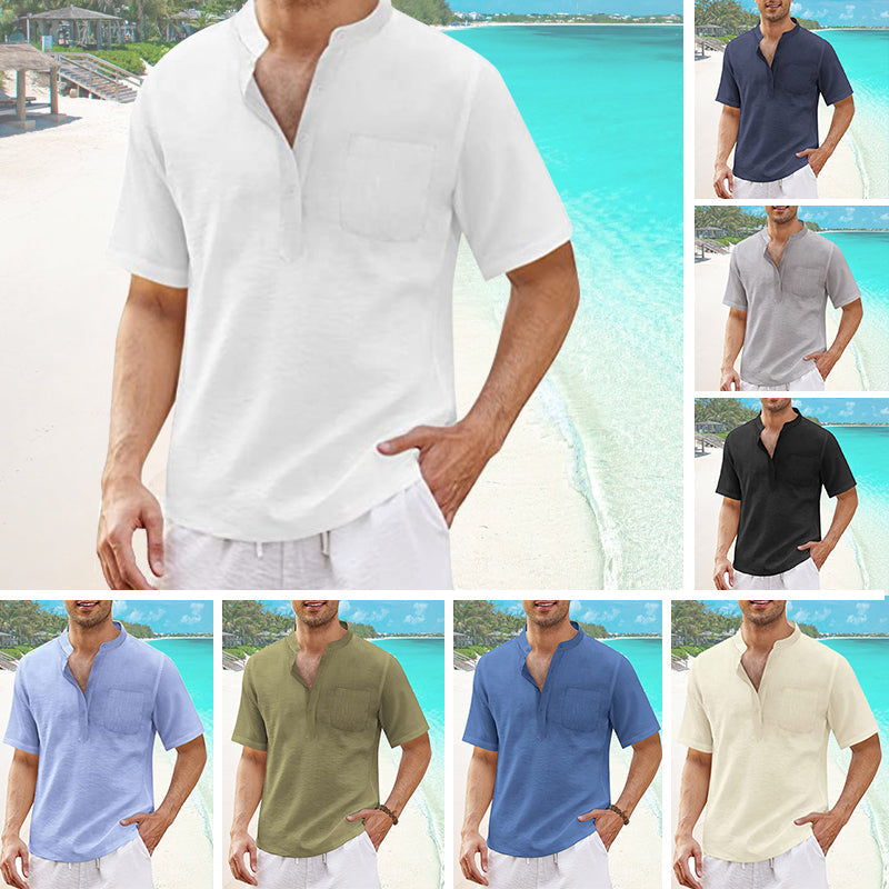 T-shirt casual da uomo in cotone e lino estivo