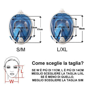 Maschera da snorkeling con vista sul mare a 180 °